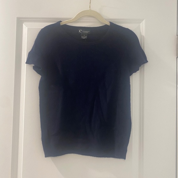 Navy Short-sleeve Cashmere Sweater - C by Bloomingdale's - Picture 1 of 5